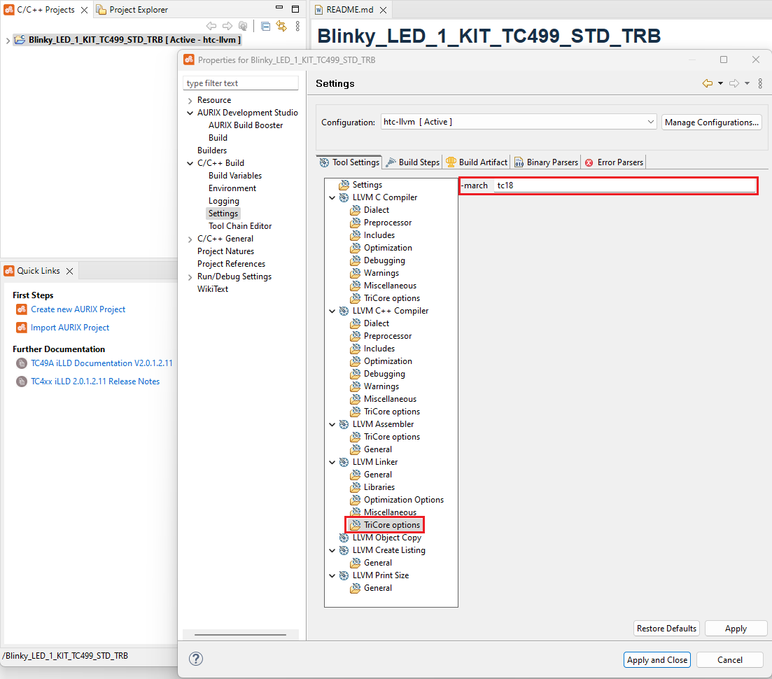 tricore options linker